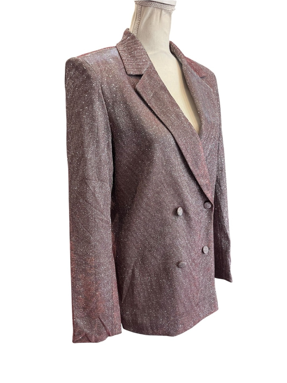 Cider Purple Glitter Metallic Double Breasted Blazer Party Jacket XS Oversized - Picture 3 of 12